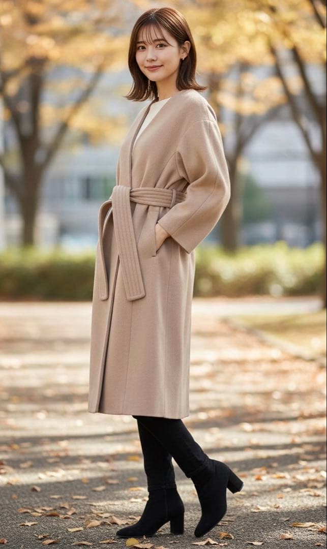 SNIDEL スナイデル カシミヤ混 ノーカラーガウンコート ベルト Aライン