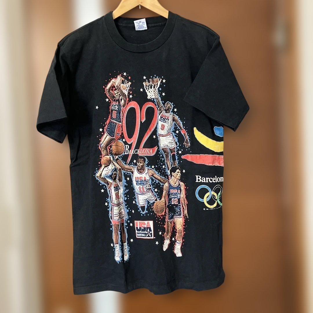 90s ドリームチーム1、ジョーダン、ユーイング、バルセロナ五輪、USA、L バルセロナ オリンピック ドリームチーム 90s デッドストック Tシャツ