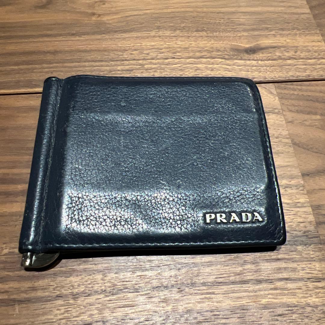 PRADA プラダ レザー マネークリップ 紺色 PRADA プラダ マネークリップ 二つ折り財布 カードケース レザー