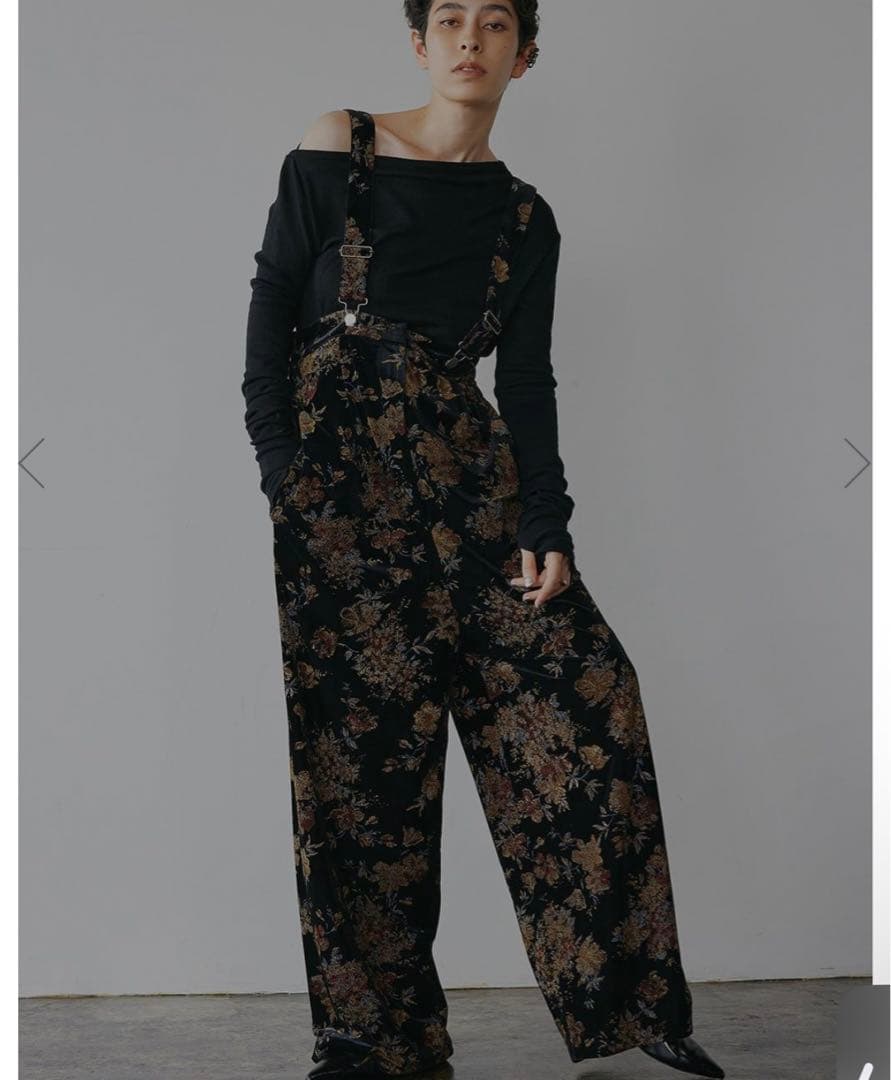 Ameri フラワープリント ベルベット サロペット GISELe 4月号掲載】atelier SOMETHING AMERICAN SLEEVE ALL IN ONE