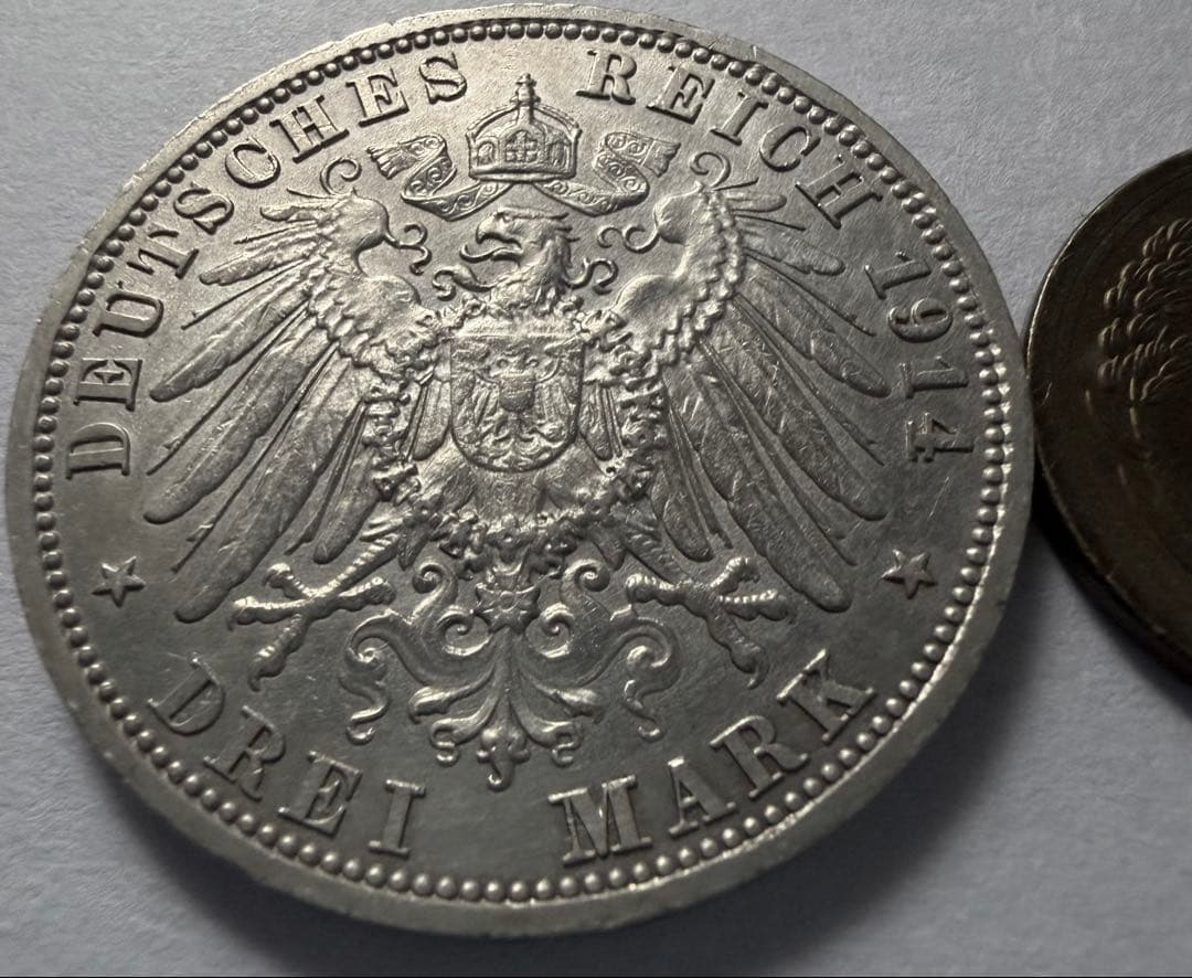 1914年 ドイツ プロイセン王国3マルク銀貨 ウィルヘルム2世 - メルカリ