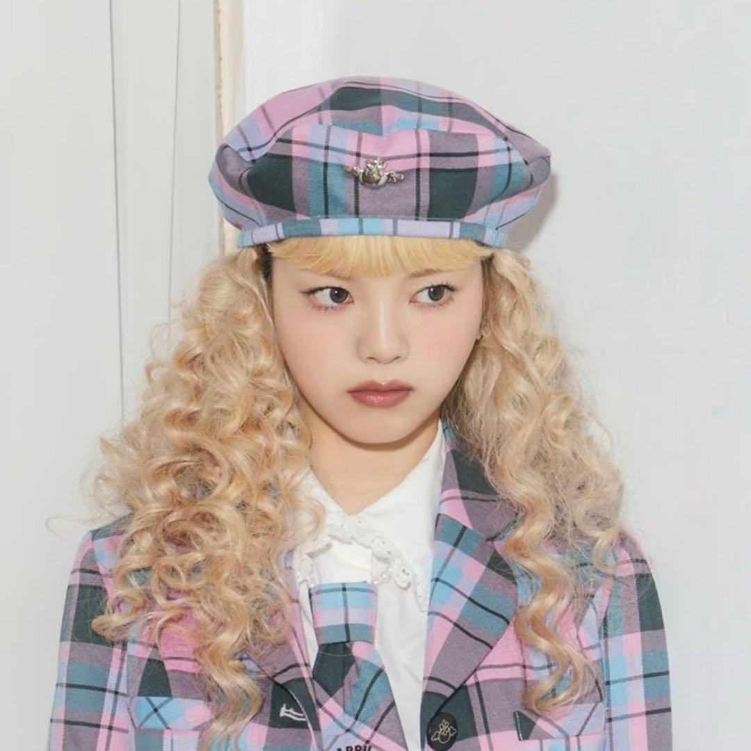 ハッピーベリー heihei ヘイヘイ チェック柄ベレー帽 ピンク コラボ