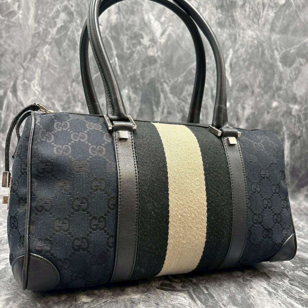 ✨美品✨GUCCI GG シェリーライン ハンドバッグ ミニボストン ブラック 中古・古着通販】GUCCI (グッチ) GUCCI シェリーライン ミニボストン
