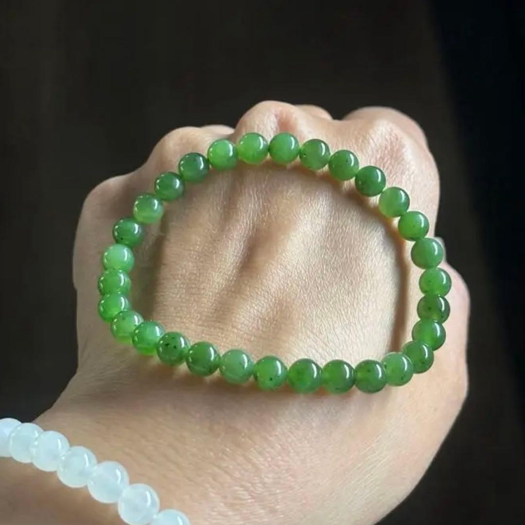 純天然 和田玉　碧玉 6.1mm ブレスレット　キウイフルーツ模様　鑑定書