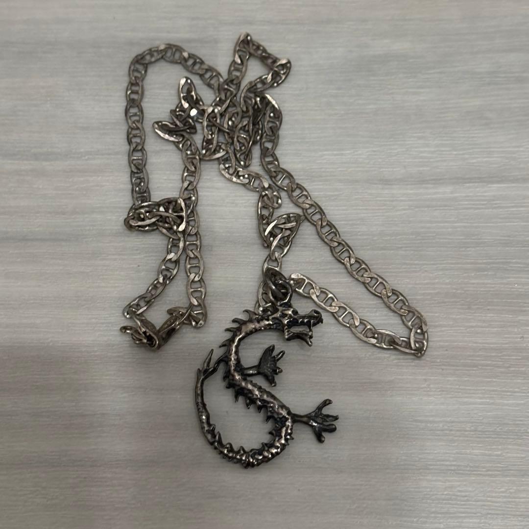 【イタリア製】【最終値下げ当時物】ドラゴンモチーフ シルバー925刻 ネックレス シルバー925 ドラゴンヘッドネックレス 龍 ペンダント ネックレス