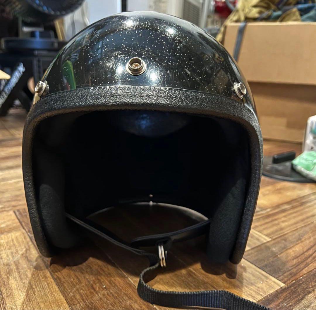 7*0様 ビンテージ　ヘルメット　黒 ラメ 3-150 3Dメタル エングレービング ラメベース ブラックラップ